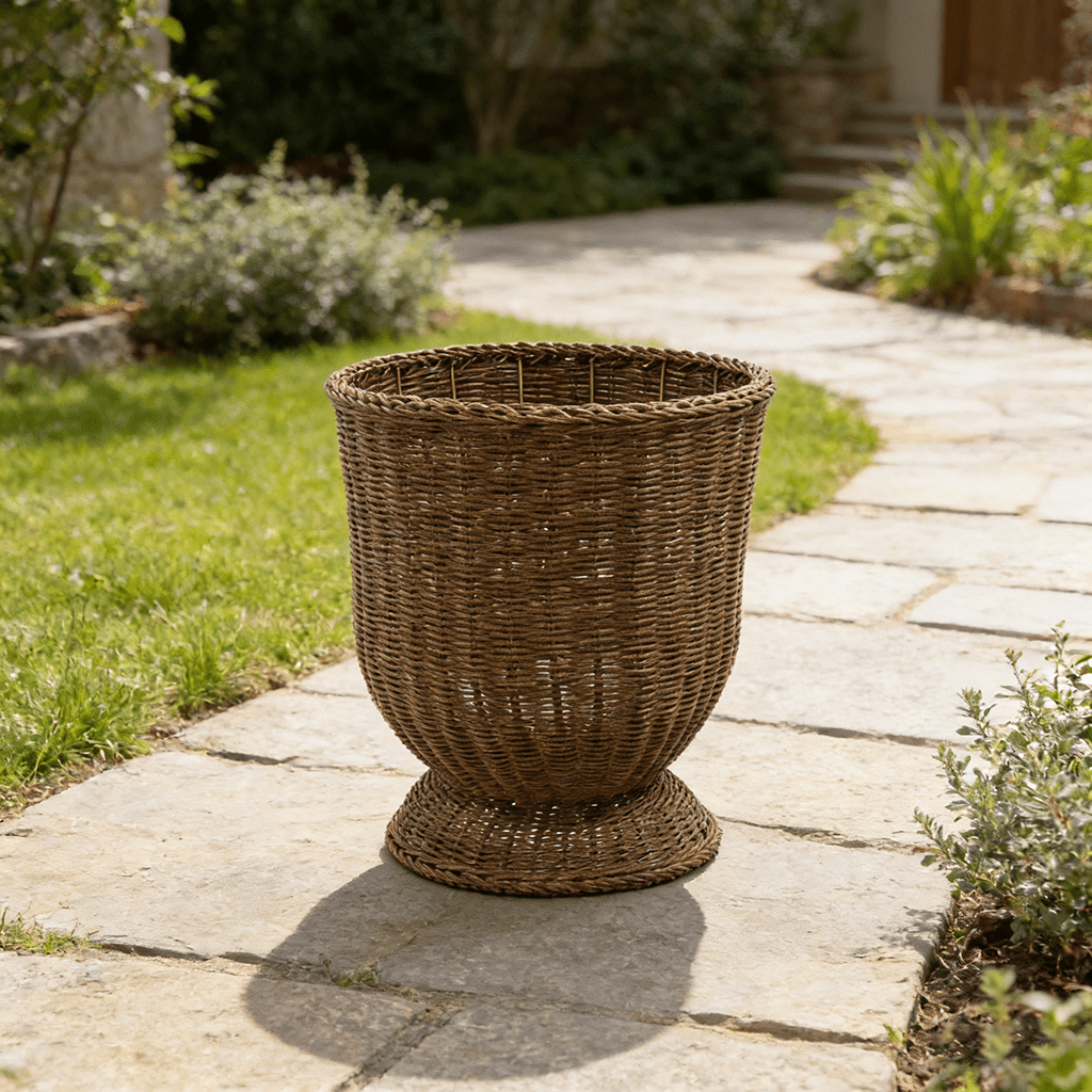 16.9 Inch Woven Rattan Storage Planter Basket, Decorative Indoor Outdoor Pot for Porch, Patio, Backyard & Home Garden, Tall Rotundity Design Great for Olive Trees & Plants