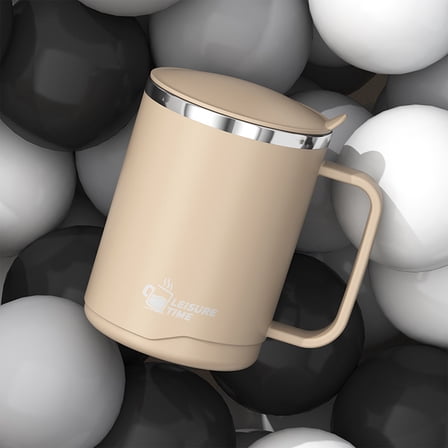 16.9 OZ Stainless Steel Insulated Coffee Mug with Handle, Double Wall Vacuum Travel Mug, Tumbler 500ml Cup with Sliding Lid （Khaki）