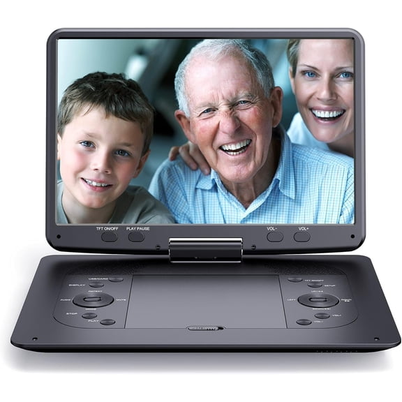 16.9''Portable DVD Player with 14.1'' Large Screen, 5 Hours Rechargeable , DVD Players for Travel, USB/SD Card/Sync TV and Multiple Disc Formats, Black