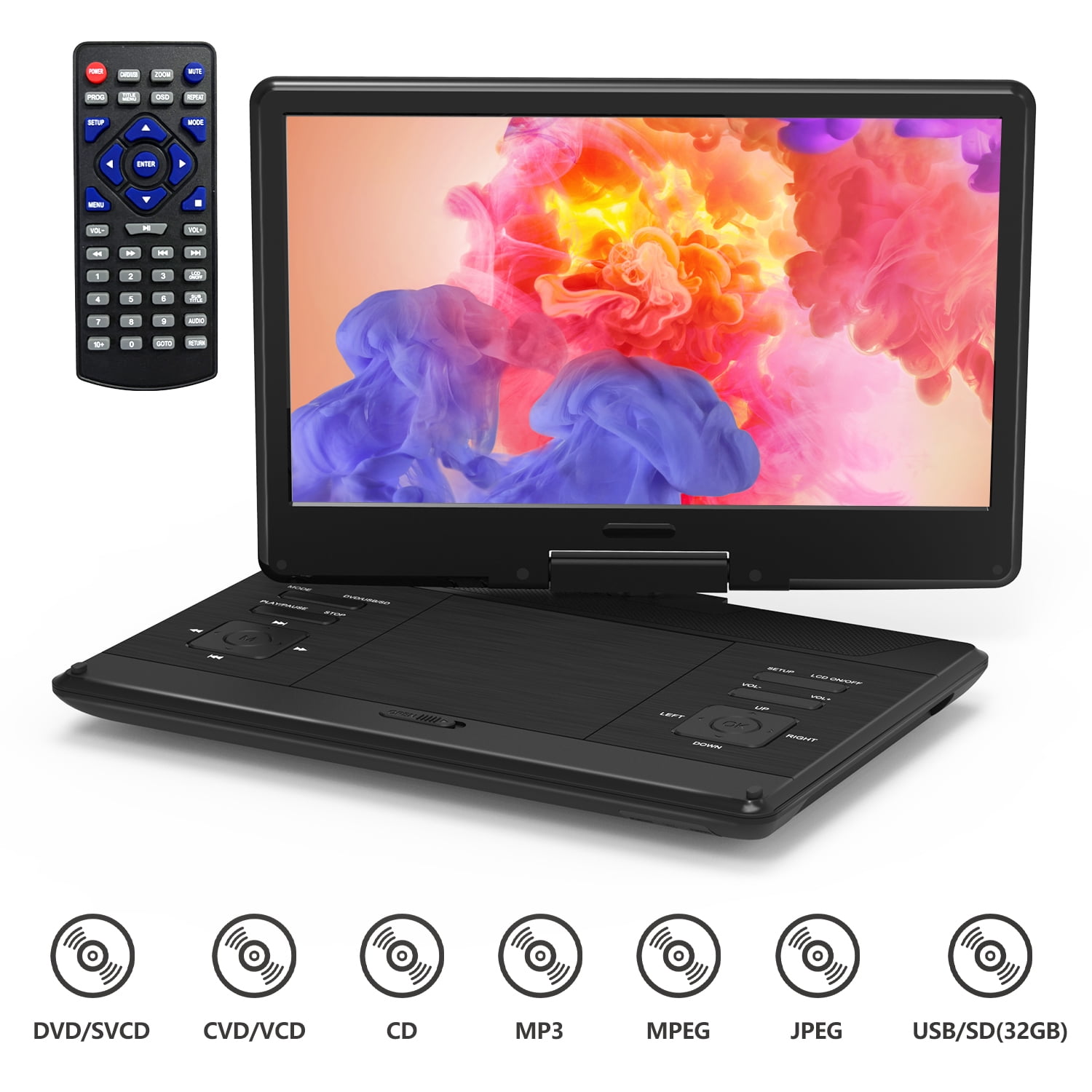16.9" Portable DVD Player HD Portable DVD Player with 14” Swivel Screen