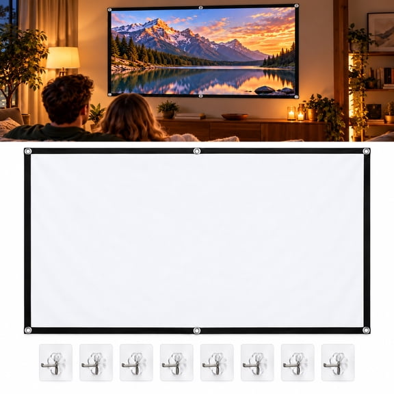 16:9 Projection Screen,72 Inches Cloth Material,Projection Screen Curtain White Projector,Clear Picture Quality and Portable Design for Home Theaters and Outdoor Movies