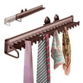 thumbnail image 1 of 16.9'' Pull Out Sliding Tie Rack, Side Mount 20 Hooks Scarf Belt Closet Storage Organizer with Slider, Brown, 1 of 7