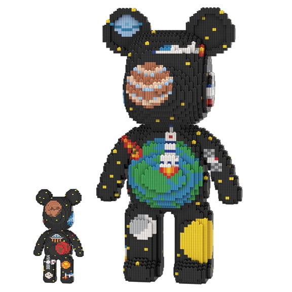 SehrKlug 16.9" Space Bear Teddy Blocks Building Bricks Set for Adults - Micro Bricks Challenge - Aesthetic Collector DIY Kit & Room Decor - Gift Idea