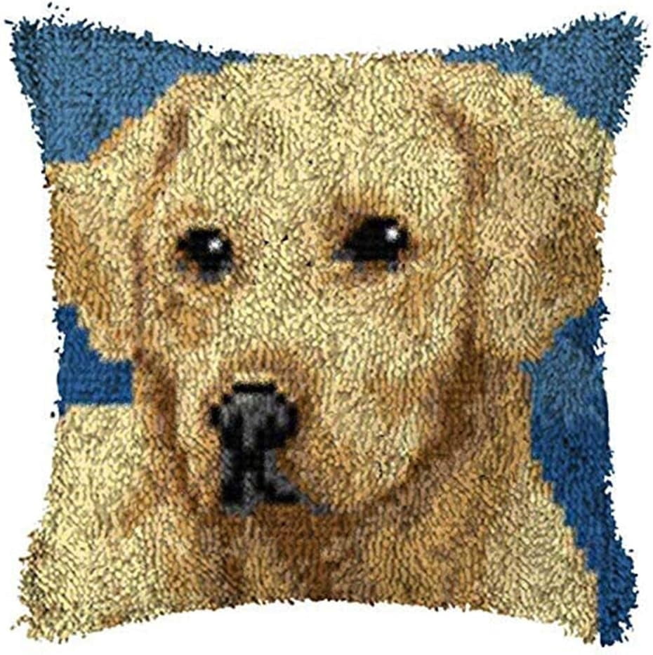 16.9''X16.9'' Latch Hook Rug Kits DIY Pillow Mat Rug Making for Kids Adults Beginners,Dog
