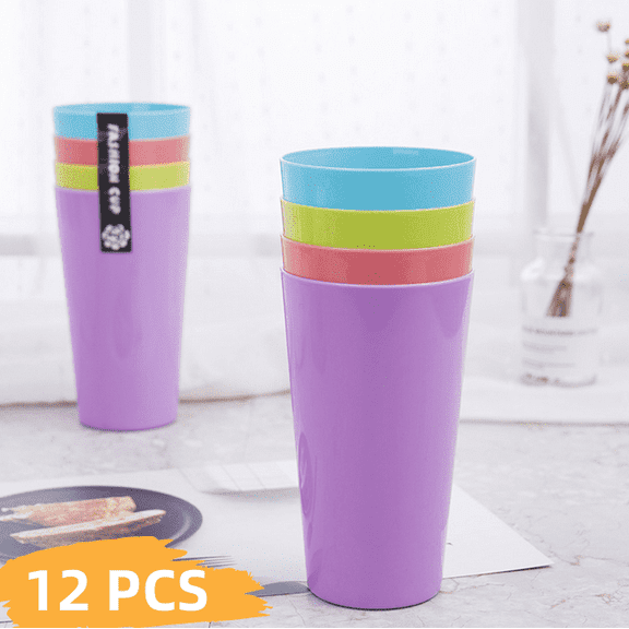 16.9-ounce Plastic Tumblers Reusable Dishwasher Safe BPA Free Set of 12 Multicolor Large Drinking Cups