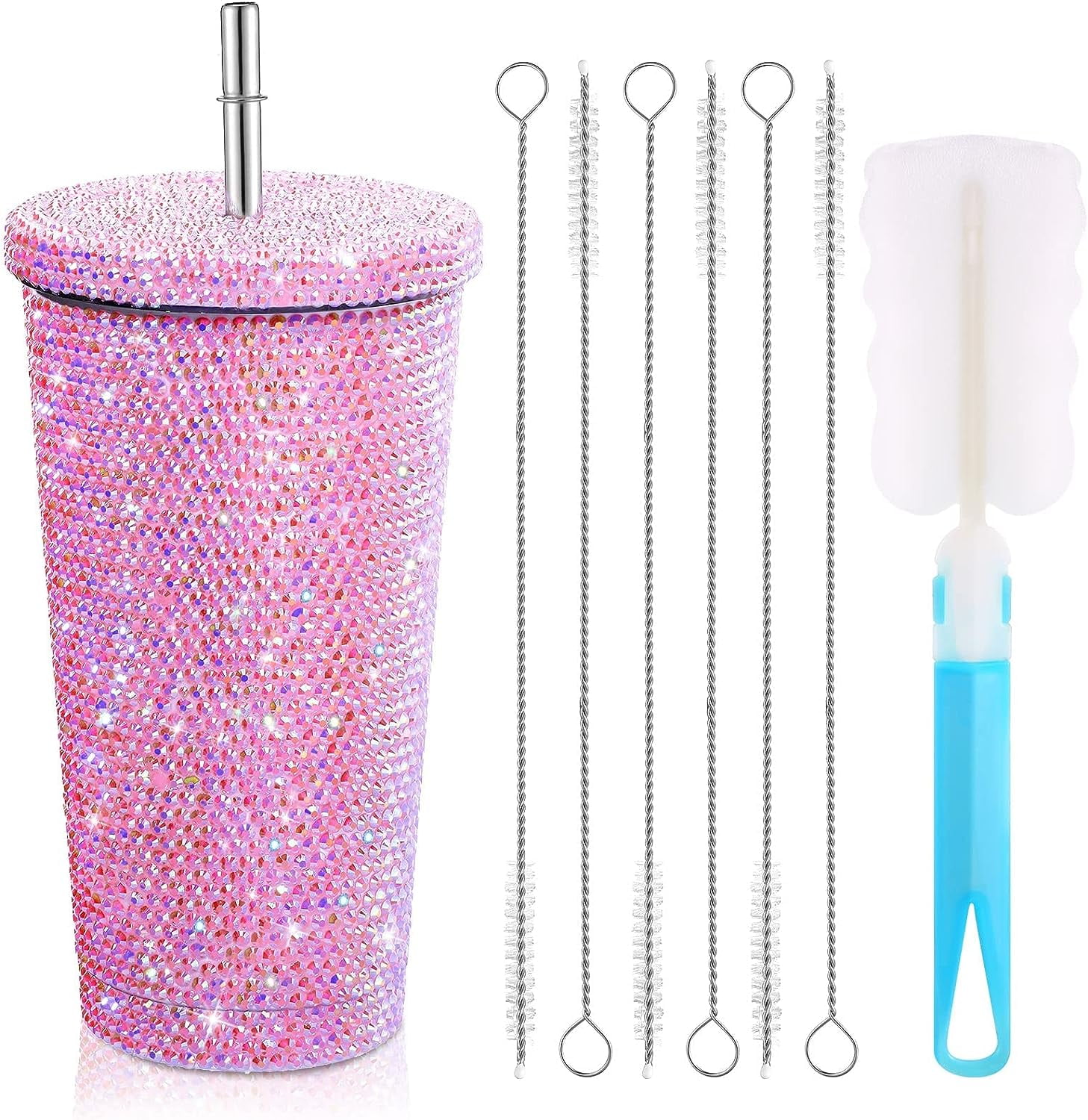 16.9 oz Studded Bling Diamond Tumbler Glitter Water Bottle with Lid