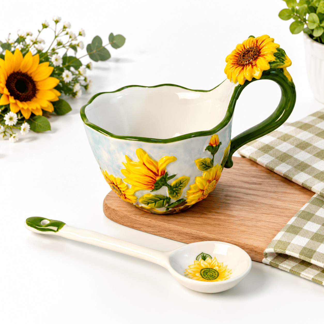 16.91oz/500ml Handpainted Soup Bowl With Handle Ceramic Cerealwave ...