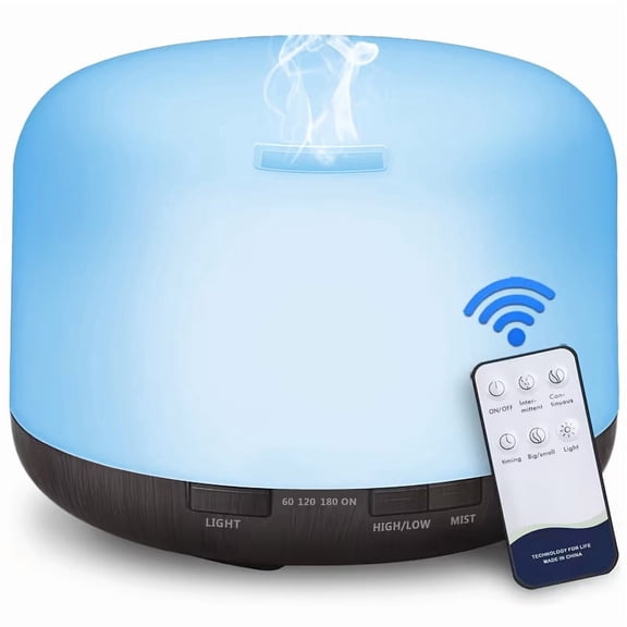 16.91oz Essential Oil Aroma Diffuser, USB Powered, Round Design, Built-in Timer & 7 Ambient Lights, Auto Shut-Off When Water Runs Out, Ideal for Large Rooms, Home and Office