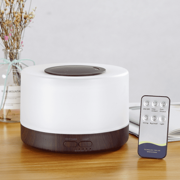 16.91oz Wood Grain Essential Oil Diffuser & Humidifier  Soundwave Tech  USB  Remote  Timer  Night Light  Top-Fill  21-30㎡