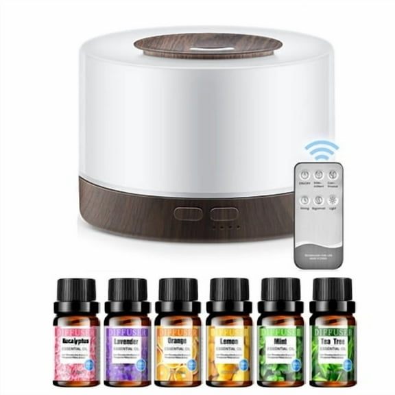 16.91oz Wood Grain Essential Oil Diffuser & Humidifier USB Aromatherapy with Remote Timer Night Light Top-Fill Design