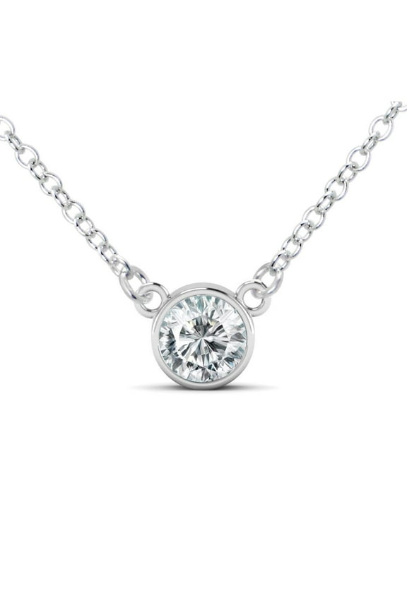 16" 925 Sterling Silver Round Cut CZ Cubic Zirconia Solitaire Pendant Necklace