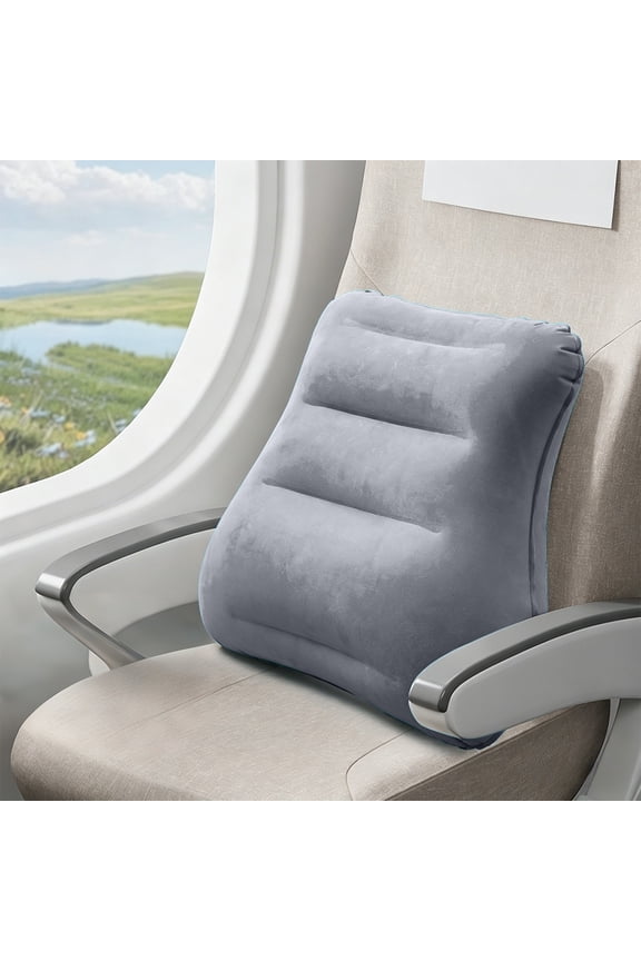 16.93x15.35in PVC Flocking Inflatable Lumbar Pillow, One Press Inflation Portable Foldable, Ergonomic Support Soft Skin Friendly, Travel Nap Cushion for Car Office Airplane