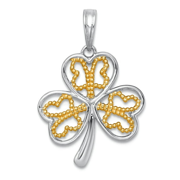 16.94mm 14k With White Rhodium Polished Fancy 3 Leaf Clover Charm Pendant Necklace for Women