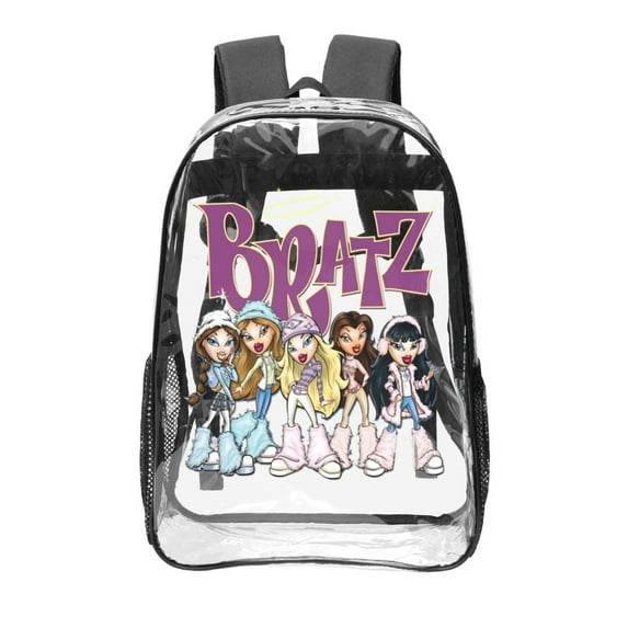 16.9In Brat-z Clear Backpack Heavy Duty Large Capacity PVC Transparent Bag Travel Backpack with Mesh Pocket