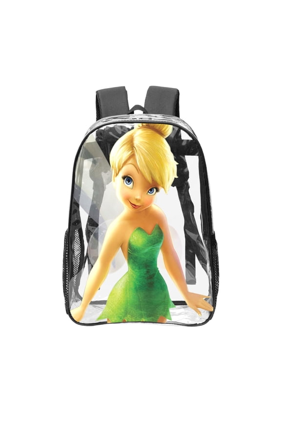 16.9in Tinkerbell Clear Backpack Clear Bag Heavy Duty Pvc Large Bookbags Transparent Bag Work