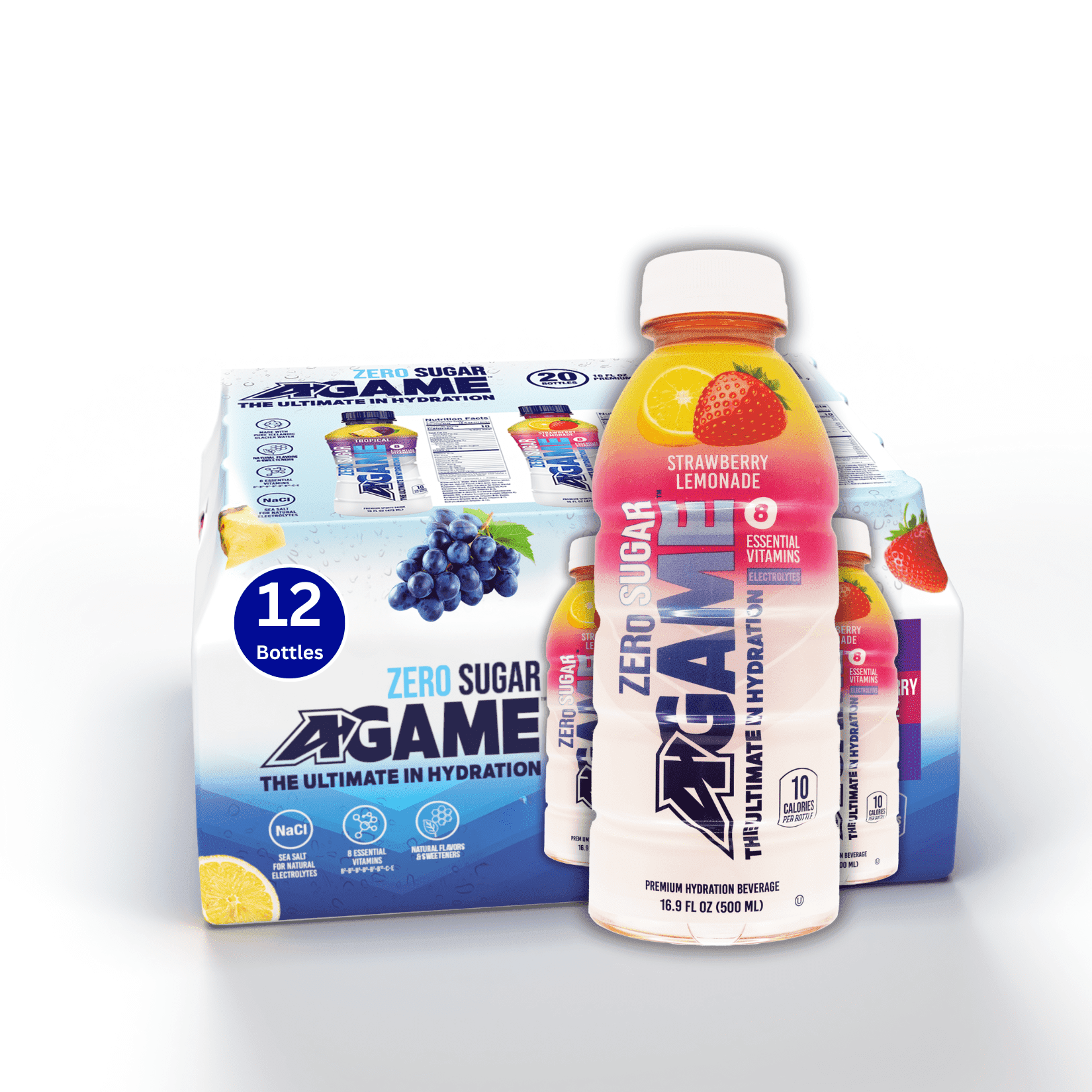 A-GAME Beverages Strawberry Lemonade Zero Sugar 16.9oz- 12 pack case