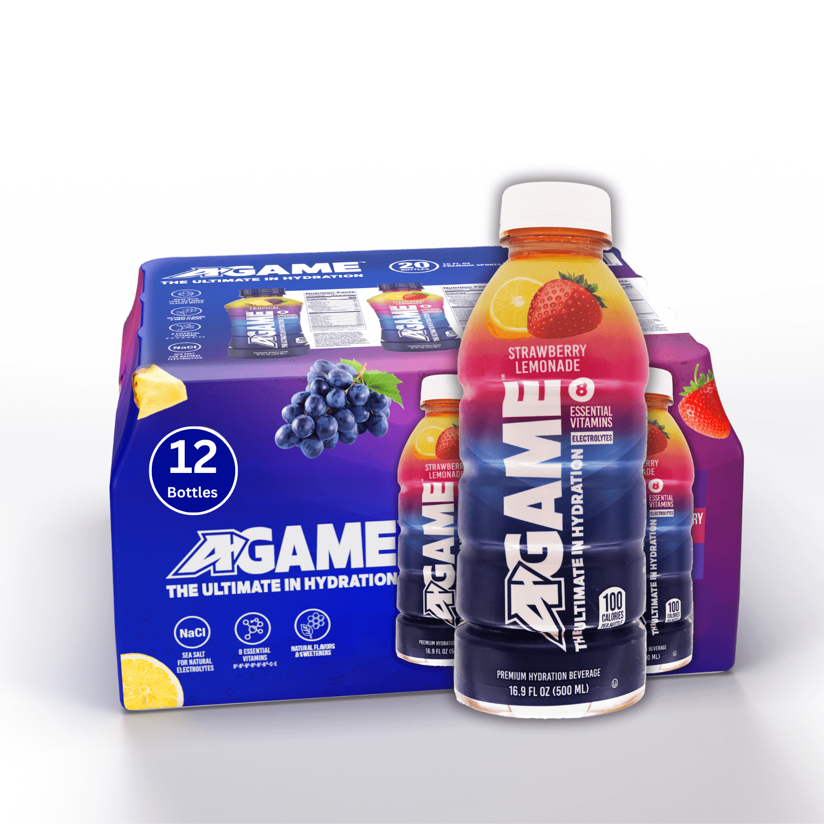 16.9oz A-GAME Beverages Strawberry Lemonade- Case of 12