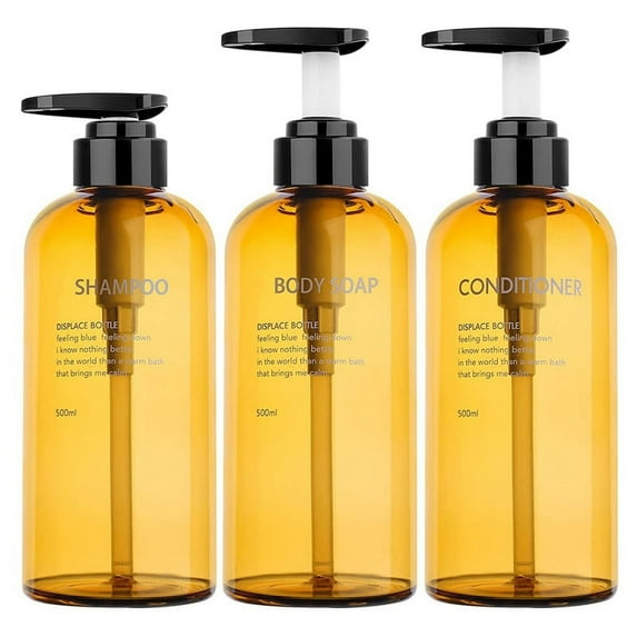 16.9oz Refillable Pump Bottles for Shower, 3pcs 500ml Dispenser Bottles for Liquid Body Soap Shampoo Conditioner Shower Gel Hotel Plastic Press Lotion Dispenser for Bathroom,Yellow1
