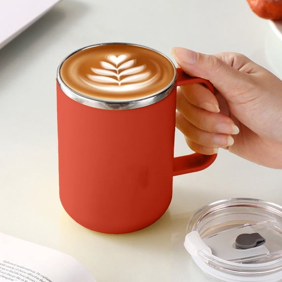 16.9oz Stainless Steel Coffee Mug with Flat bottom and Handle, Work with Coffee Warmer for Rapid Heating Coffee, Tea and Milk Office Desk Accessories Red
