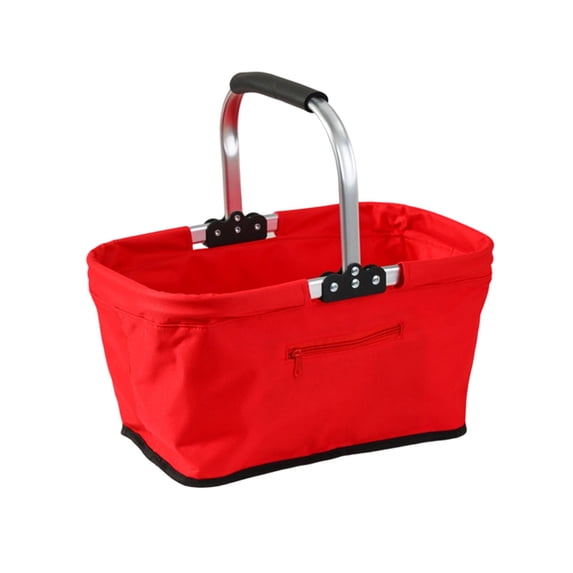 16.9x10.8x8.6 Inch Collapsible Market Basket with Zip Side Pocket - Picnic Basket for Shopping Traveling Grocery, Collapsible Tote Bag with Handles - For Outdoor & Daily Use