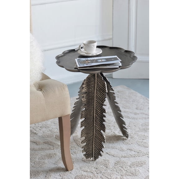 16.9x16.9x19.7 Aluminum Leaf Side Table for Natural Home Decor
