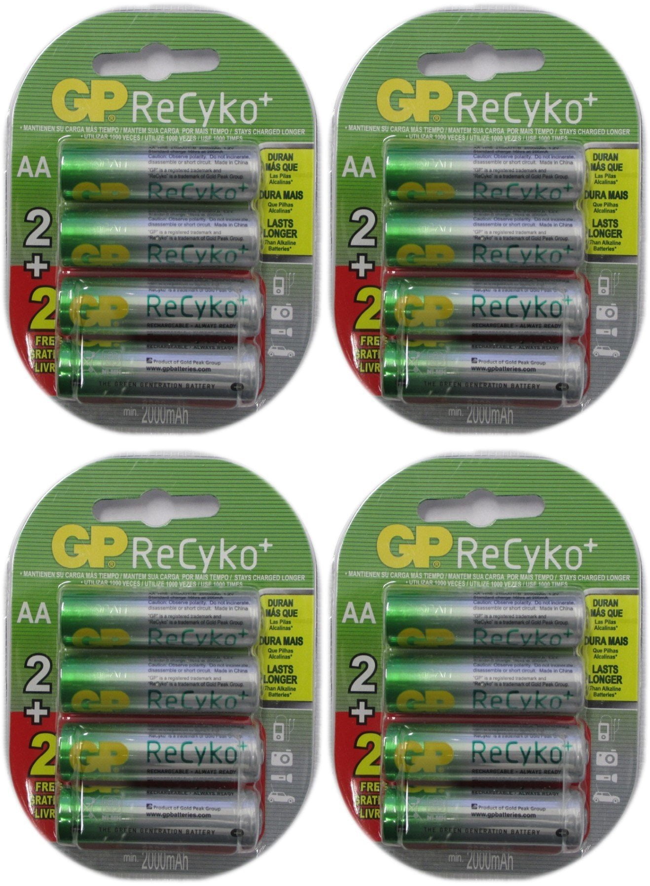 16 AA NiMH Pre-Charged 1.2v 2100mAh Rechargeable Batteries by GP Recyko