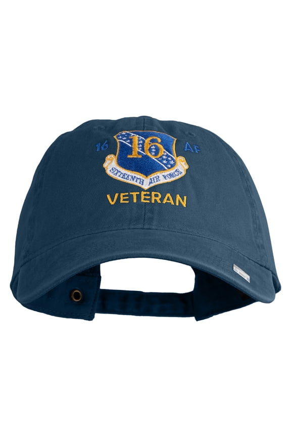 16 AF Sixteenth Air Force Veteran Embroidered Washed Solid Pigment Dyed Cotton Twill Brass Buckle Cap - Navy OSFM