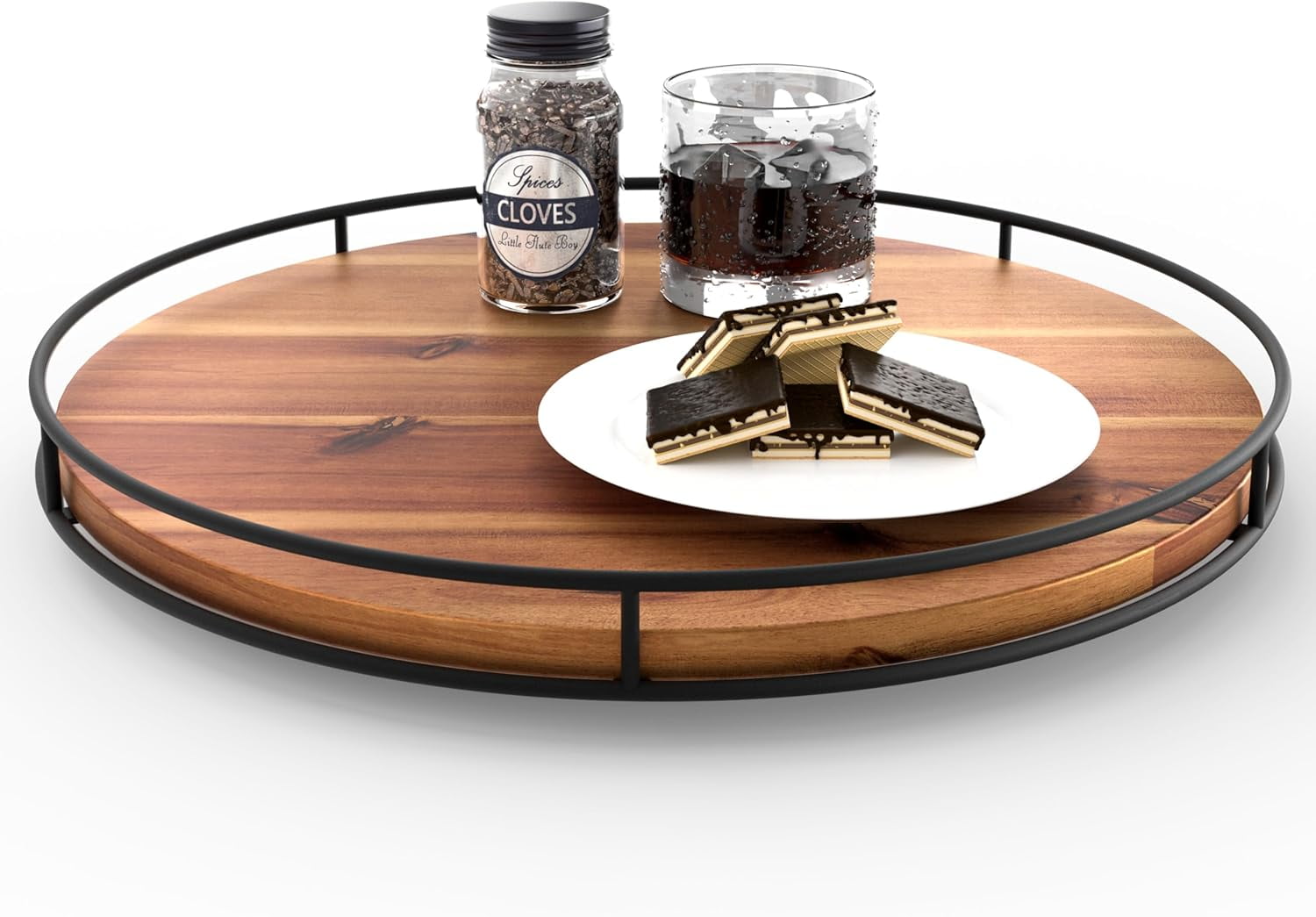 16" Acacia Wood Lazy Susan Turntable with Metal Frame - Large Lazy ...