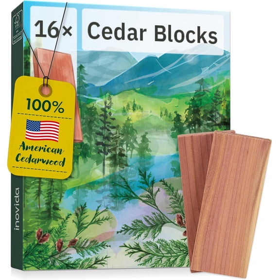 16 American Cedar Wood Blocks Stop Clothes Damage - Wardrobe Freshener Premium American Cedarwood Flowers for Fresh Scent in Drawers and Closets -
