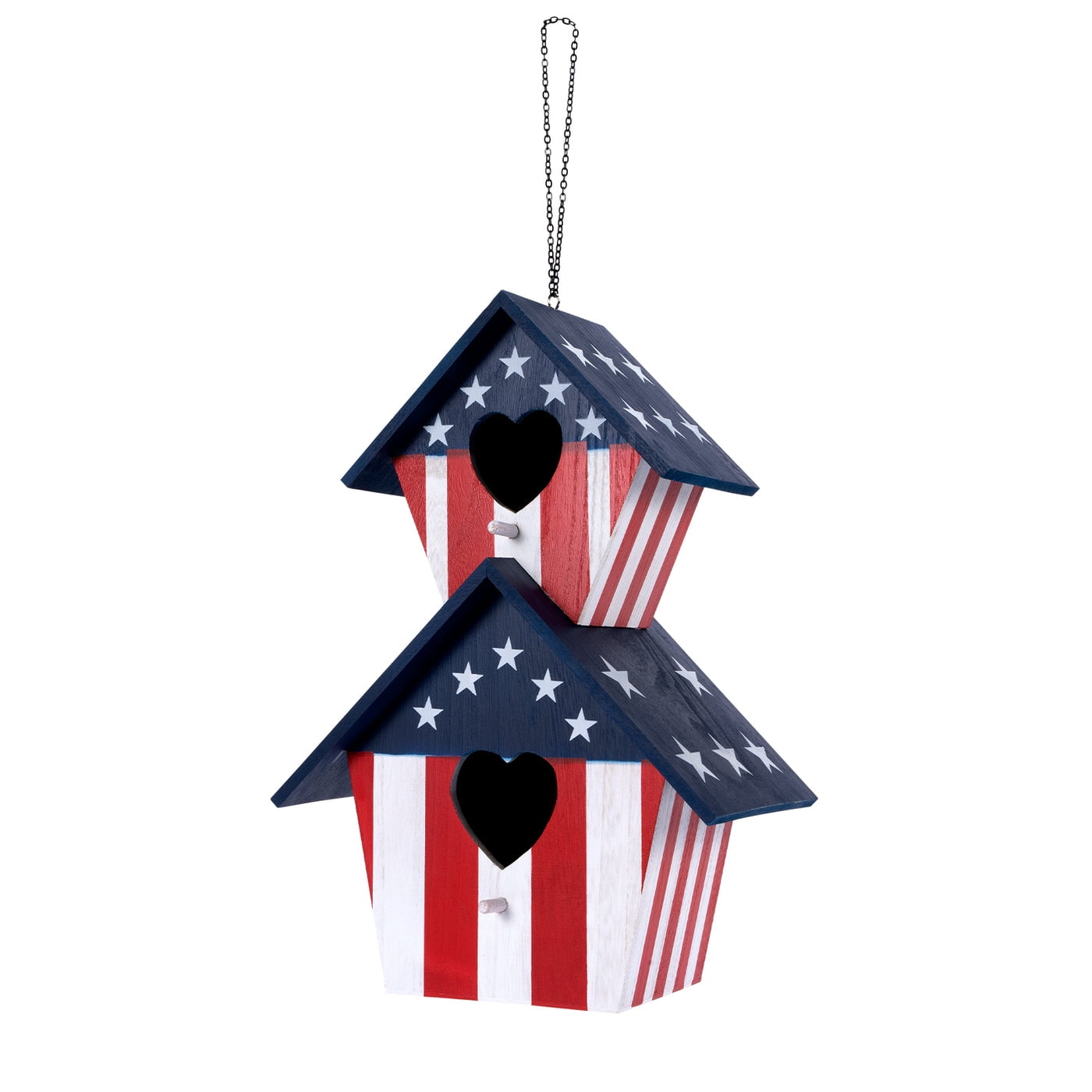 16" Americana Red White and Blue Wooden Birdhouse with Two Compartments