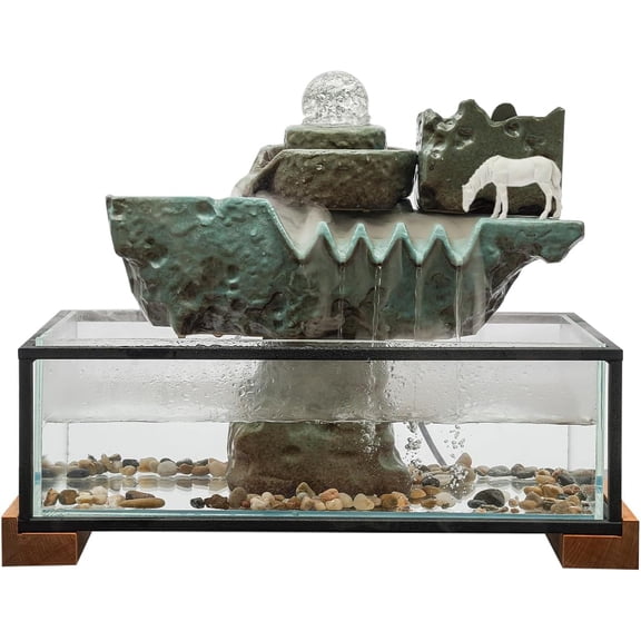 16" Aquarium Fish Tank Tabletop Fountain Waterfall Humidifier with LED Light and Atomizing Effect Waterscape Artificial Bonsai Home Office Decor