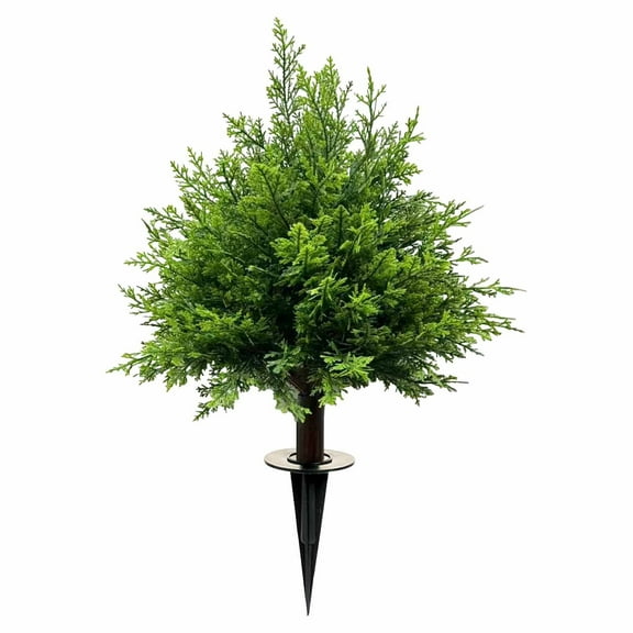16" Artificial Cedar Topiary Ball Trees (2-Pack) - UV Resistant Cypress Shrubs with Ground Spikes for Outdoor/Indoor, Realistic for Porch, Garden & Entryway Decor
