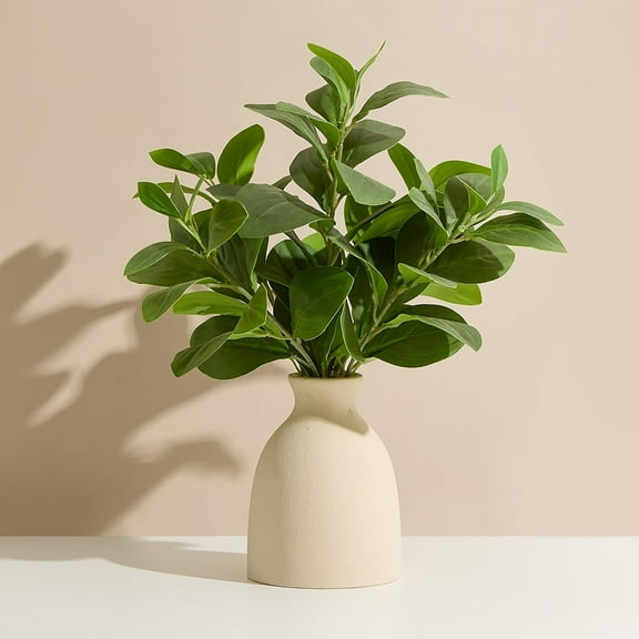 16" Artificial Euc Stems Potted Plant Indoor Fake Plants - Realistic Greenery with Vase, Small Office Desk in Pots for Home Decor Weddings Centerpieces