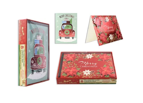 16 Assorted Foil Christmas Cards With Envelopes 2 Box Set