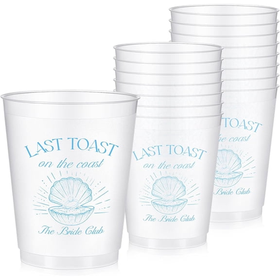 16 Bachelorette Party Cups Last Toast on the Coast Clear Frosted Plastic Cute Bach Party Drinkware Reusable Cups Supplies Bridal Shower Favors Engagement Decorations Gift(16oz, Blue Shell)