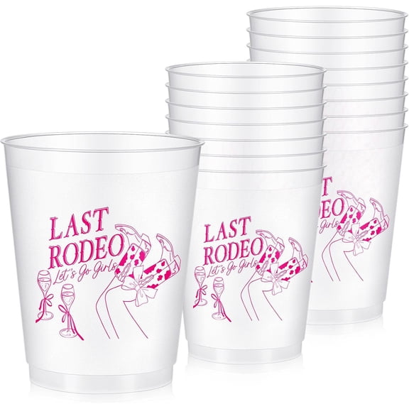 16 Bachelorette Party Plastic Cups Clear Frosted Cute Bach Party Drinkware Reusable Cups Supplies Bridal Shower Favors Engagement Decorations Gift (16oz,Last Rodeo)