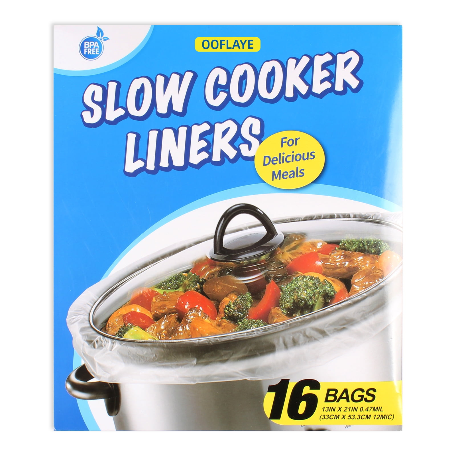 16 Bags Slow Cooker Liners, Disposable Multi Use Cooking Bags,Large Size Fit 3QT to 8QT, Plastic Bags for Slow Cooker, Pans, Aluminum Cooking Trays, BPA Free-13 x 21 Inches