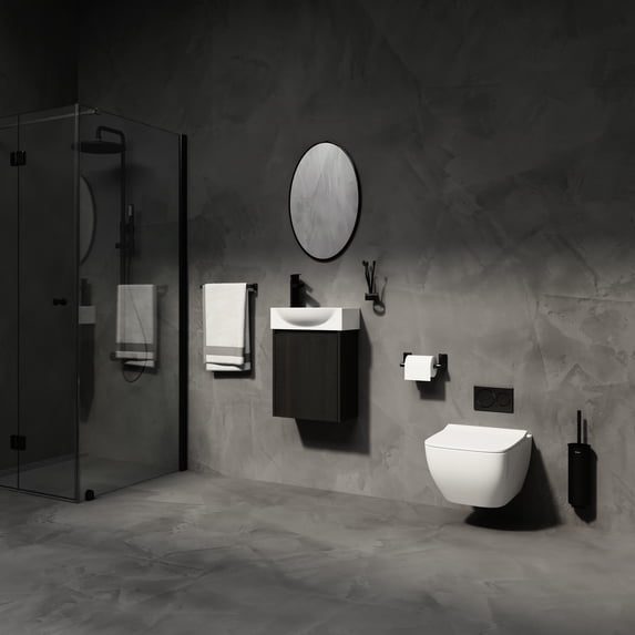 16" Bathroom Vanity With Ceramic Sink For Small Bathrooms, Black Modern Cabinet, Easy To Install And Space