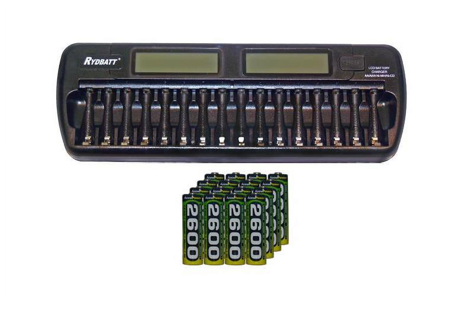 16 Bay AA / AAA LCD Battery Charger + 16 AA 2600 mAh AccuPower NiMH Batteries