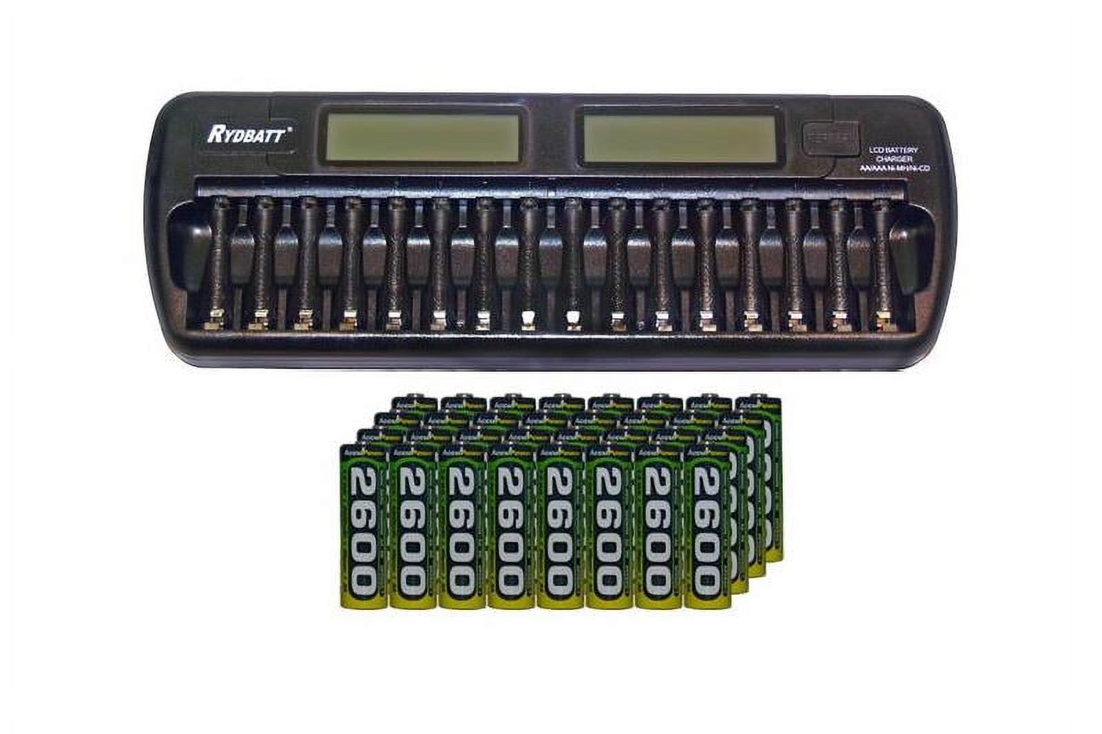 16 Bay AA / AAA LCD Battery Charger + 32 AA 2600 mAh AccuPower NiMH Batteries