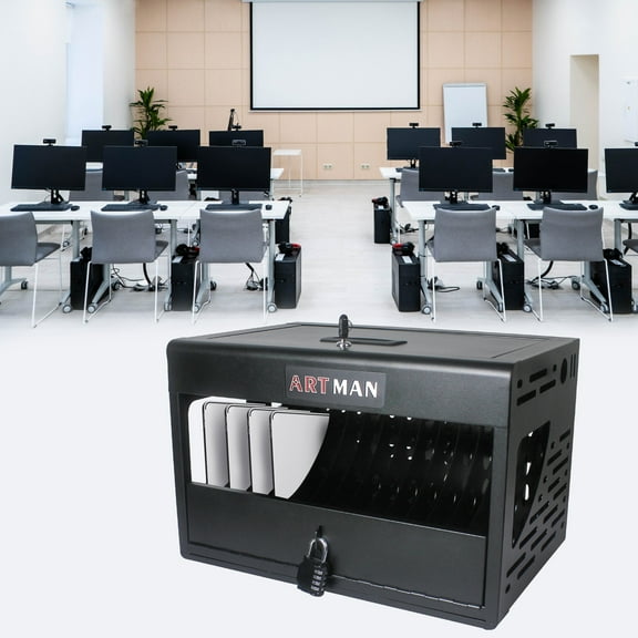 16 Bay Charging Cabinet For Laptop Locking Charging Cart For Chromebook Lock Box Fits 14'' Screensize 1.2'' Thick Tablets