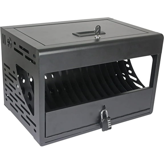 16 Bay Charging Cabinet for Laptop, Chromebook, Locking Charging Station Lock Box, Charger Storage and 2 Locks Included - Fits 15.6'' Screensize and 1.2'' Thick Tablets, Black