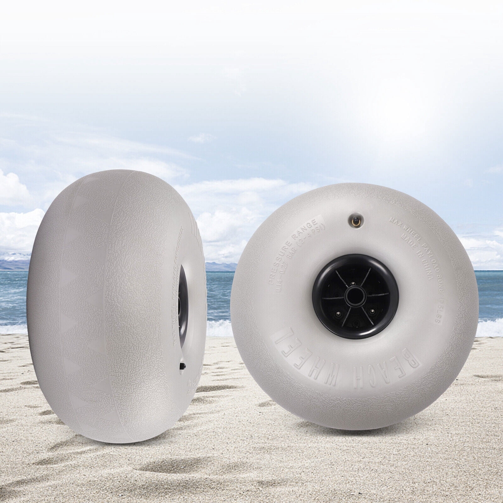 16” Beach Balloon Wheels 2 Pack, Heavy Duty Sand Tires 176 Lbs Capacity Each, 2-4 PSI Low Pressure, 26mm Axle Hole for Beach Wagon, Kayak Cart, Fishing Cart