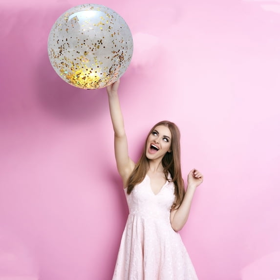 16" Beach Balls - Glitter Pool Toys Inflatable Beach Ball Swimming Pool Water Games, Blow up Transparent Beachball Luau Birthday Decorations Party Supplies Party Favors Gifts