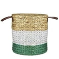 thumbnail image 1 of Northlight Braided Wicker Basket with Handles - 16" - Beige, White and Teal, 1 of 5