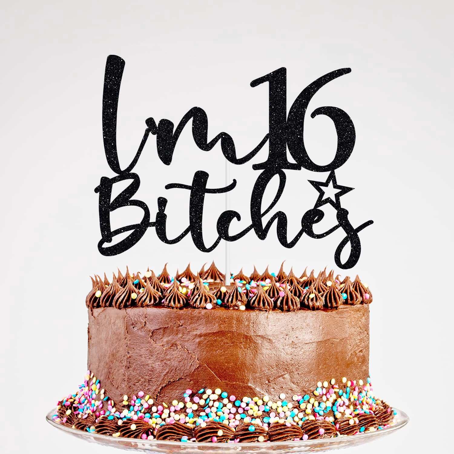 Happy Sweet 16 Cake Topper, Sweet 16 Birthday Decorations, Happy 16th Birthday Decorations For Girls/Boys Black Glitter