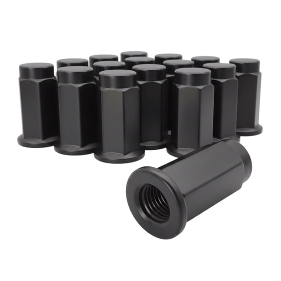 16 Black 3/8 Thread Flat Base Lug Nut Set - 14mm Hex - 1.26 Inch Tall - Fits Many Polaris ATV, UTV Wheels
