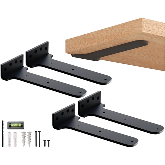 16" Black Floating Shelf Bracket by Balin Designs - Industrial Hidden Wall Bracket for Kitchen, Bathroom Bookshelves - Heavy Duty, Free Hanging Invisible Support for Shelves & Countertops (Pack of 4)