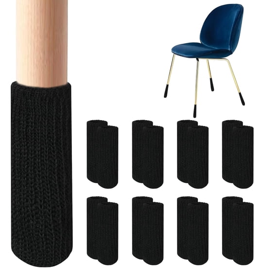 16 Black Furniture Leg Socks - Small Knitted Chair Floor Protectors For Hardwood Floors Fits Round And Square High Elastic Bar Stool Covers Caps Set All Shapes