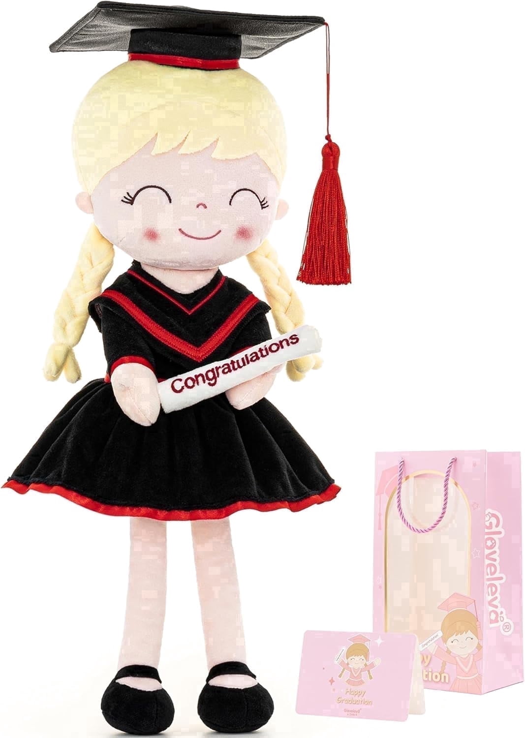 Gloveleya 16" Classic Black Graduation Doll - Traditional Cap & Gown Plush Toy - Kindergarten Preschool Graduation Ceremony Gift, Class of 2026 Keepsake